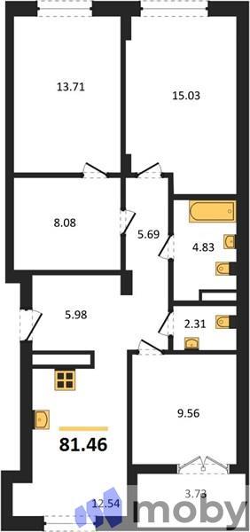 3-комнатная квартира, 79.6 м²