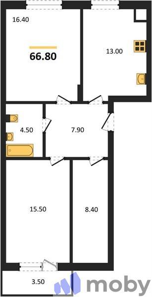 2-комнатная квартира, 66.8 м²