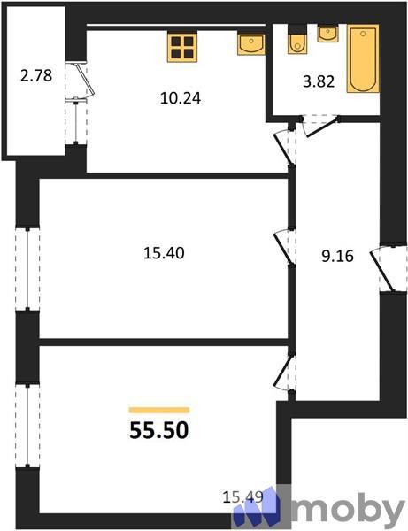 2-комнатная квартира, 56.9 м²