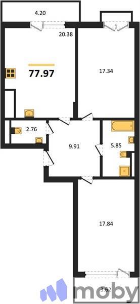 2-комнатная квартира, 78.4 м²