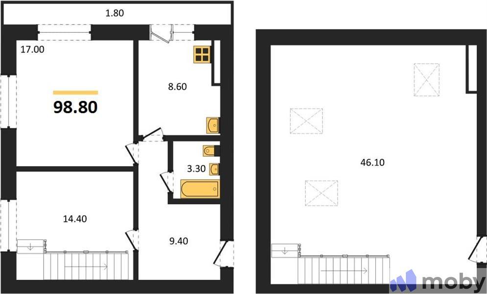 3-комнатная квартира, 98.8 м²