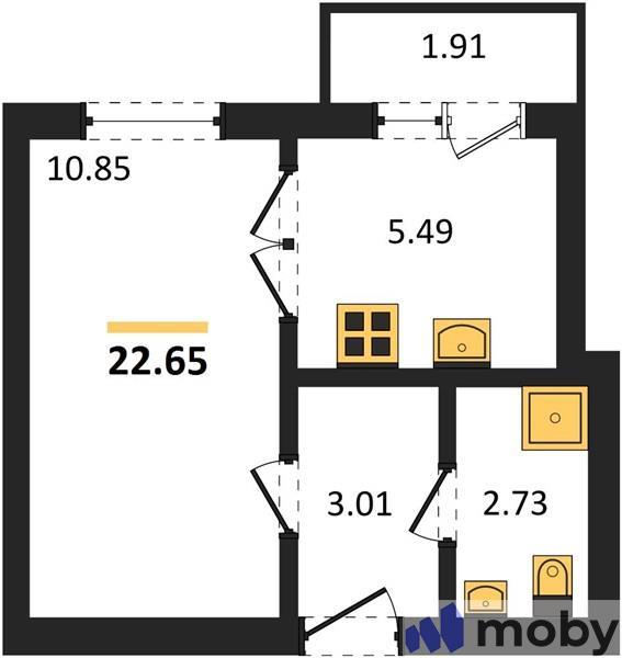 Студия, 22.7 м²