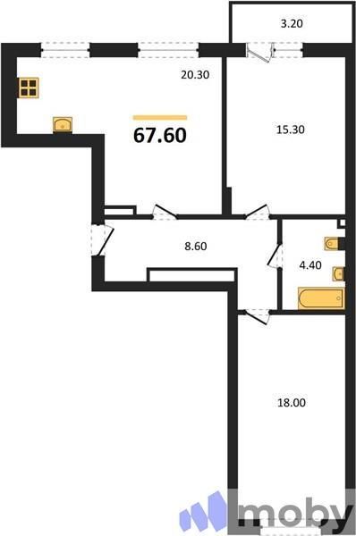 2-комнатная квартира, 67.6 м²