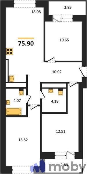 3-комнатная квартира, 78.8 м²