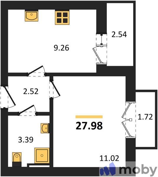 1-комнатная квартира, 30.5 м²