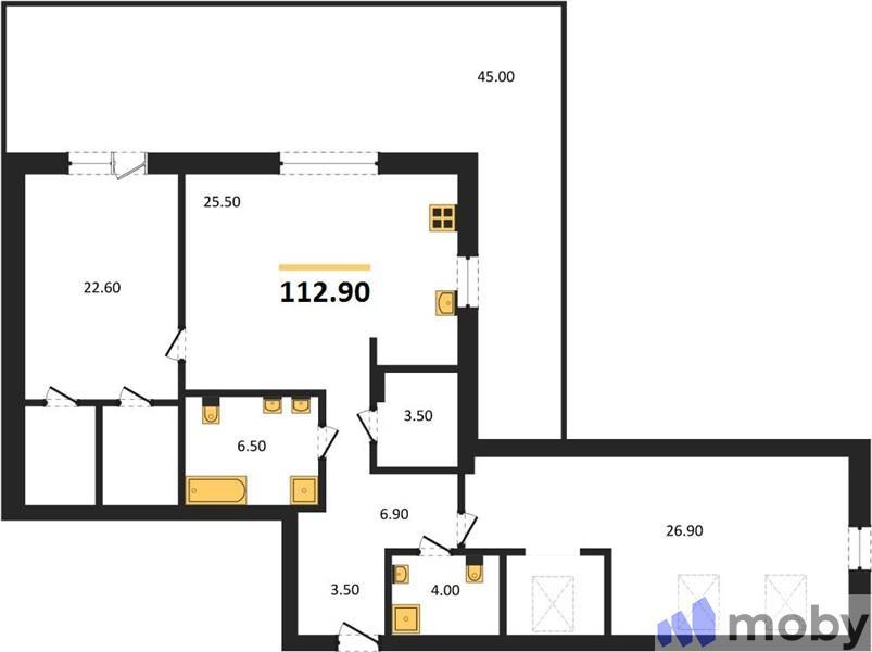 2-комнатная квартира, 112.9 м²