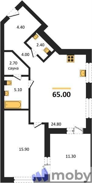 1-комнатная квартира, 65.0 м²