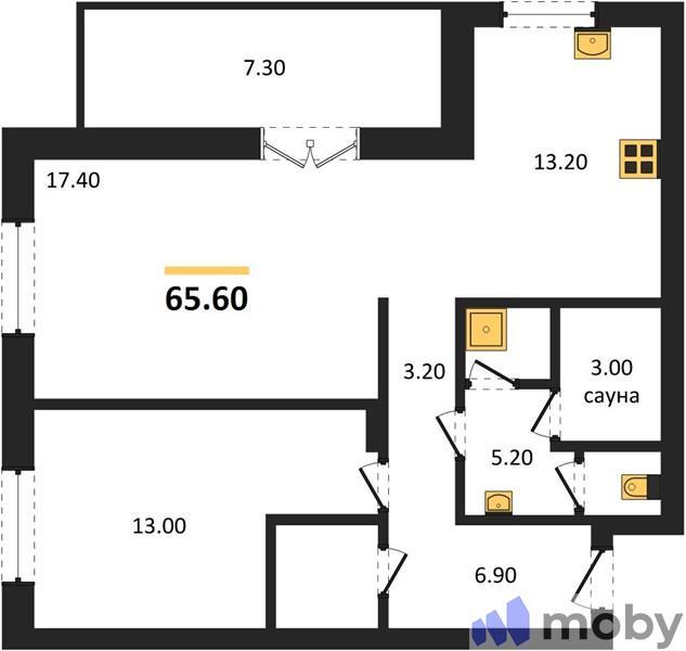 2-комнатная квартира, 65.6 м²