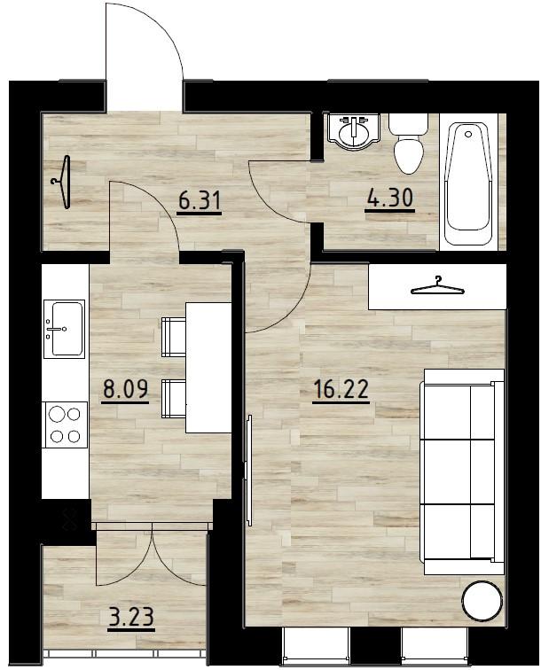 1-комнатная квартира, 38.2 м²