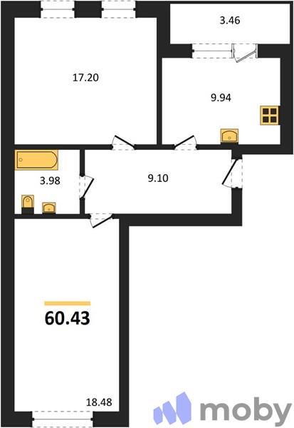 2-комнатная квартира, 62.2 м²