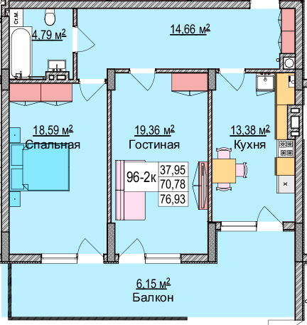 2-комнатная квартира, 78.7 м²