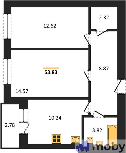 2-комнатная квартира, 55.2 м²
