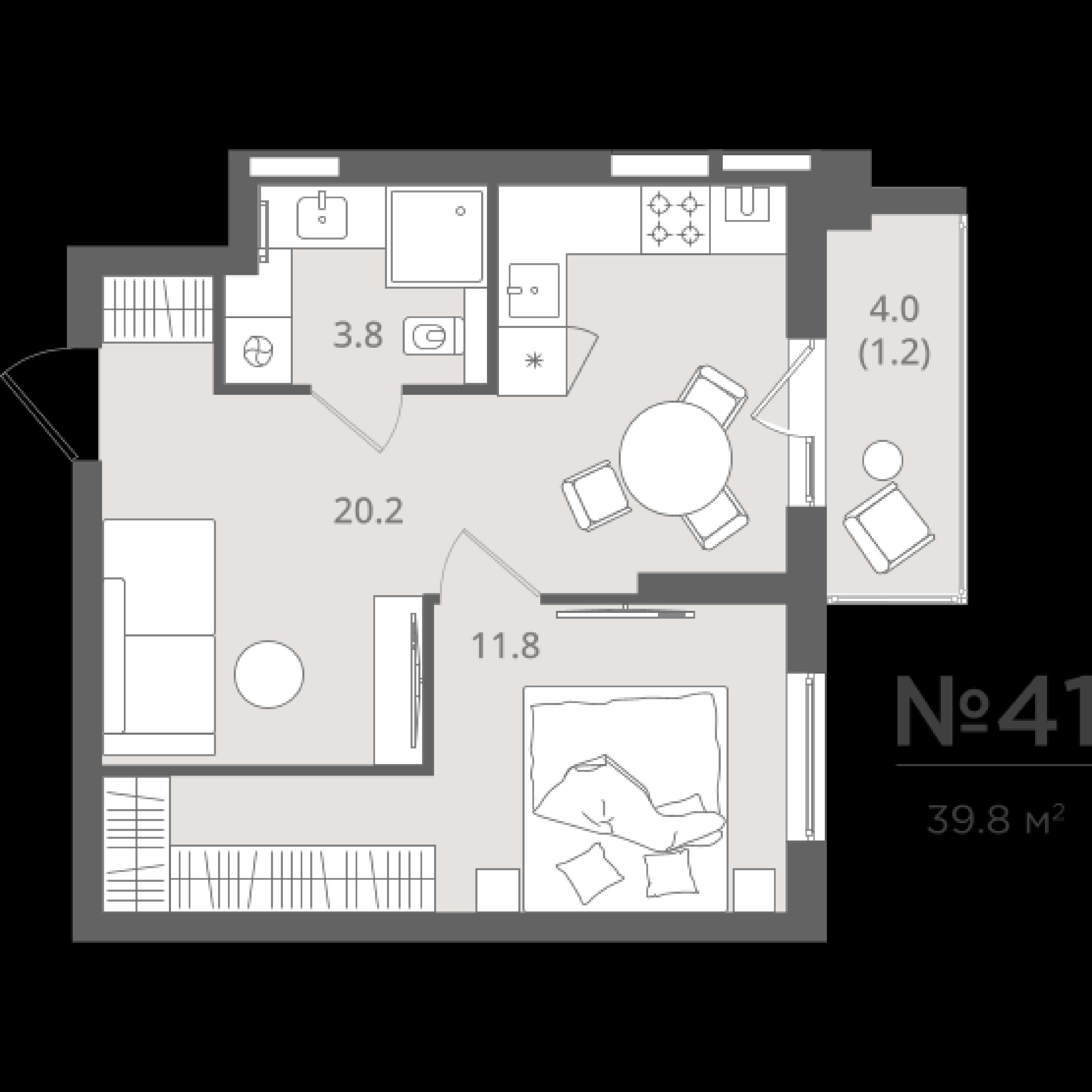 1-комнатная квартира, 37.0 м²