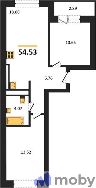 2-комнатная квартира, 54.5 м²
