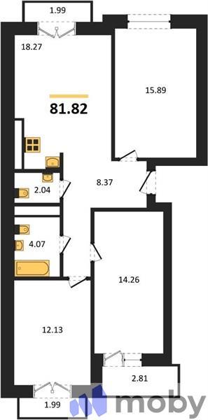 3-комнатная квартира, 81.8 м²