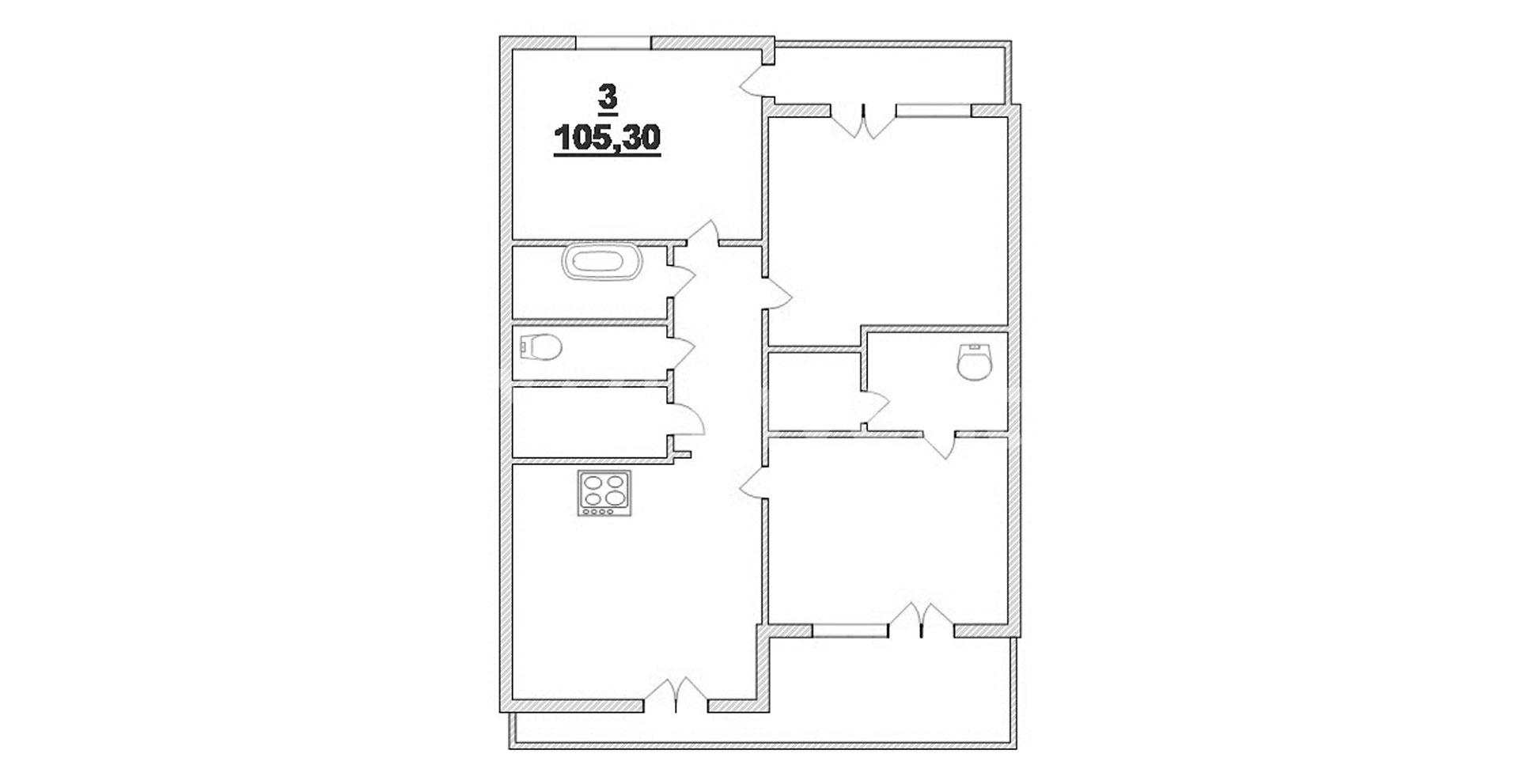 3-комнатная квартира, 105.3 м²