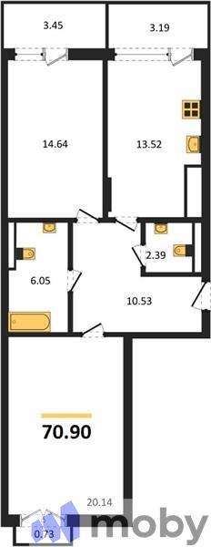 2-комнатная квартира, 70.9 м²