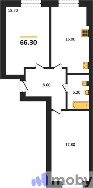 2-комнатная квартира, 66.3 м²