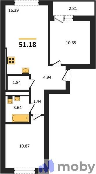 2-комнатная квартира, 52.6 м²