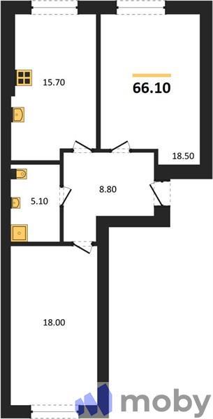 2-комнатная квартира, 66.1 м²