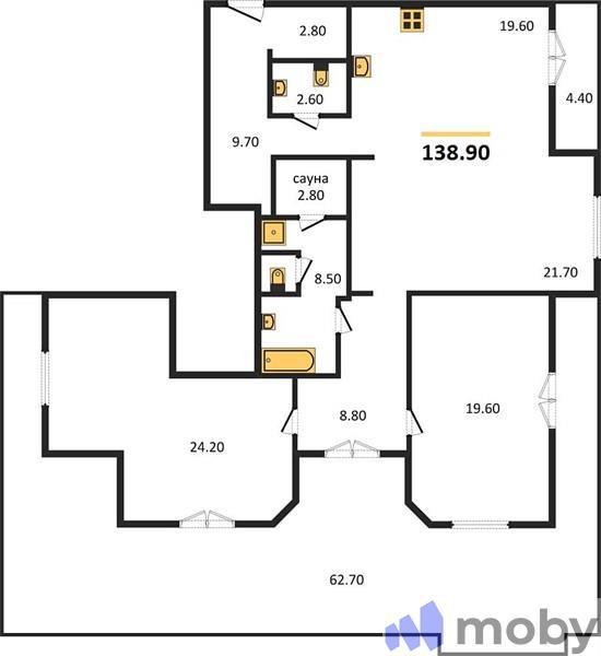 2-комнатная квартира, 138.9 м²