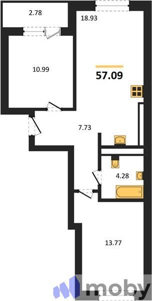 2-комнатная квартира, 58.5 м²