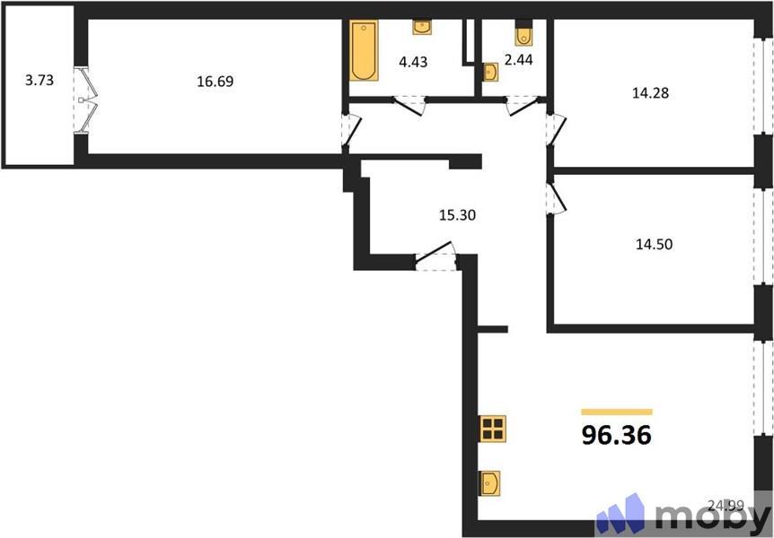 3-комнатная квартира, 94.5 м²
