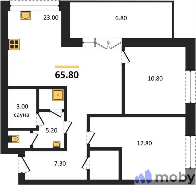 2-комнатная квартира, 65.8 м²