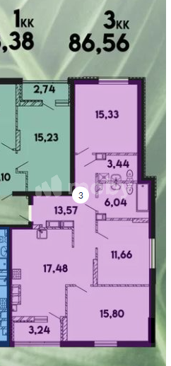 3-комнатная квартира, 87.6 м²