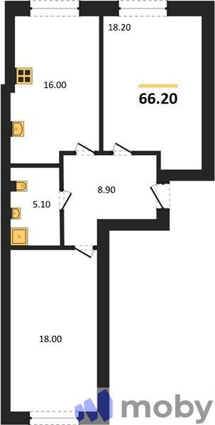 2-комнатная квартира, 66.2 м²