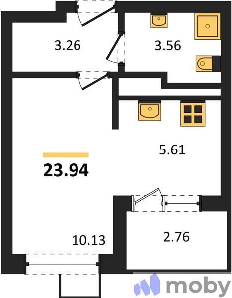 Студия, 23.9 м²