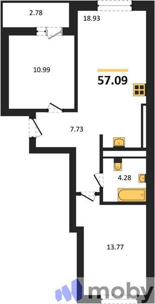 2-комнатная квартира, 58.5 м²