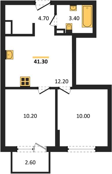 2-комнатная квартира, 41.3 м²