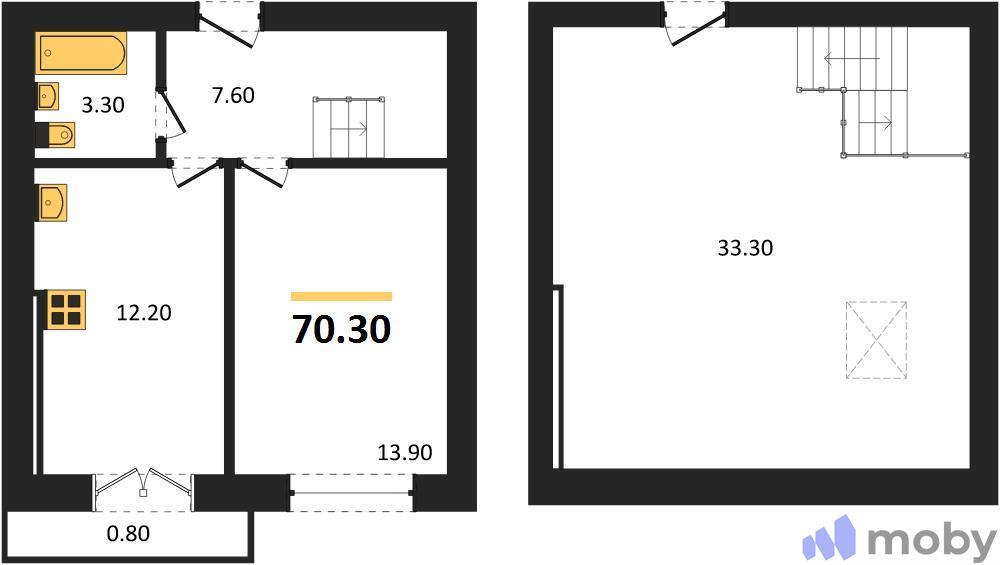 2-комнатная квартира, 70.3 м²