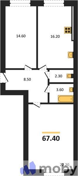 2-комнатная квартира, 67.4 м²