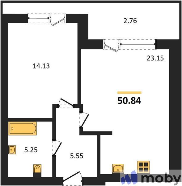 1-комнатная квартира, 50.8 м²