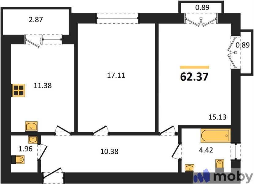 2-комнатная квартира, 62.4 м²