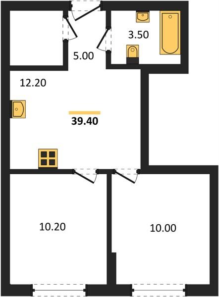 2-комнатная квартира, 40.9 м²