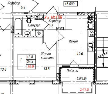 1-комнатная квартира, 36.9 м²