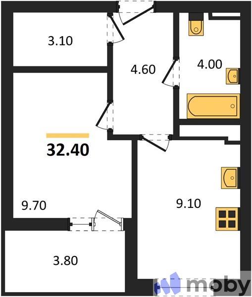 1-комнатная квартира, 32.4 м²