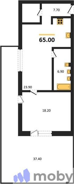 1-комнатная квартира, 65.0 м²