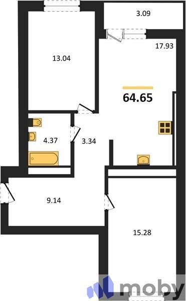 2-комнатная квартира, 66.2 м²