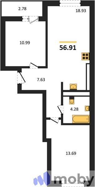 2-комнатная квартира, 58.3 м²
