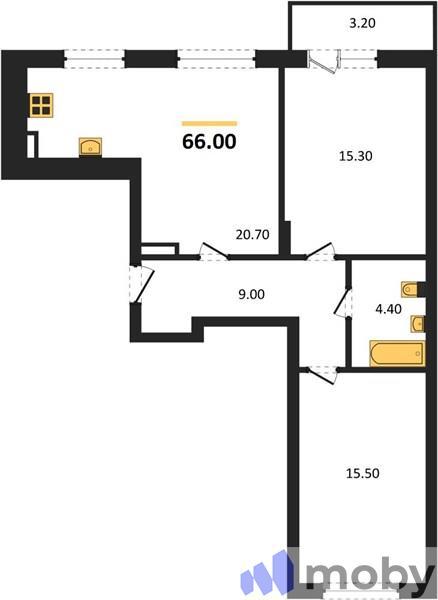 2-комнатная квартира, 66.0 м²