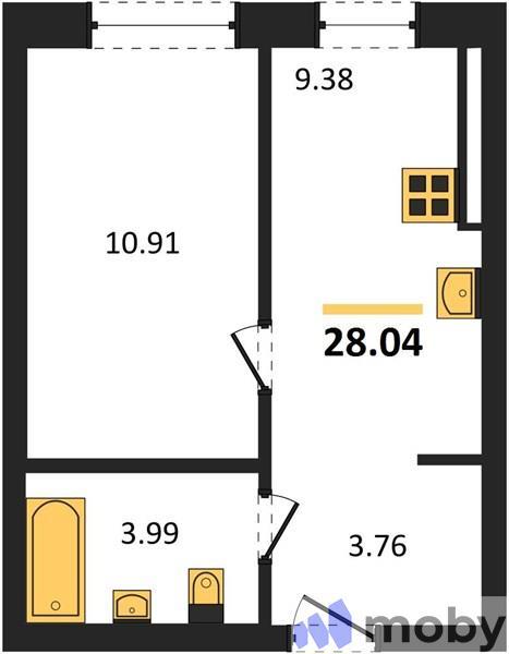 1-комнатная квартира, 28.0 м²