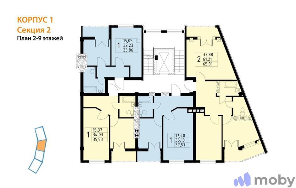 2-комнатная квартира, 66.1 м²