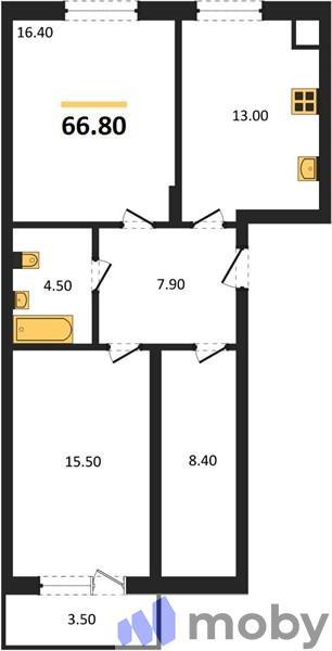 2-комнатная квартира, 66.8 м²
