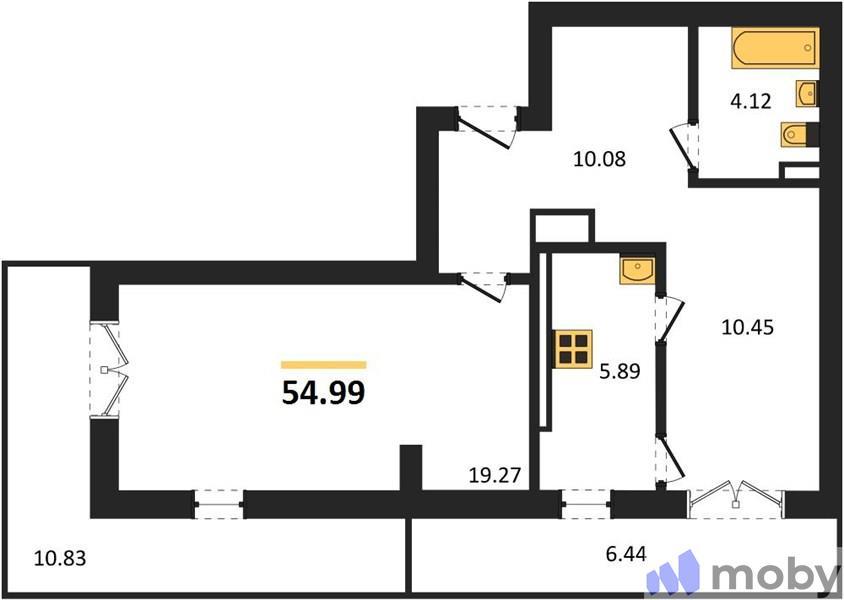 2-комнатная квартира, 55.0 м²