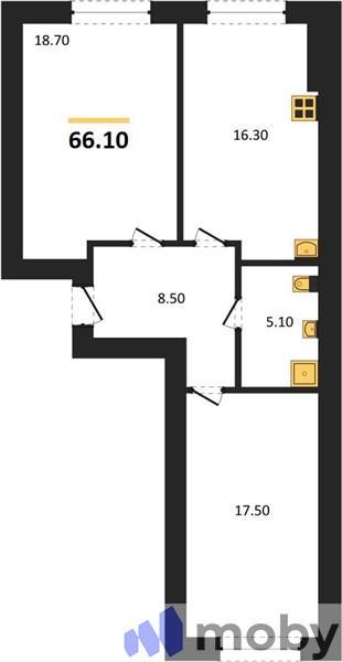 2-комнатная квартира, 66.1 м²