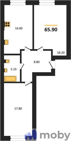 2-комнатная квартира, 65.9 м²